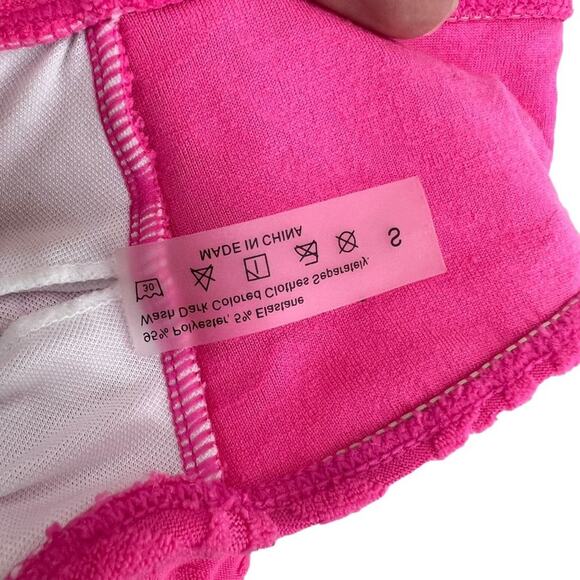 Womens Textured Terry Cloth Bandeau Bikini Top Bright Pink Size Small - Picture 3 of 4